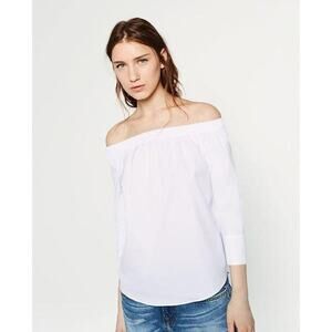 Zara Women's White Off Cold Shoulder Half Sleeve Ruffle Shirt Blouse Top Size XS